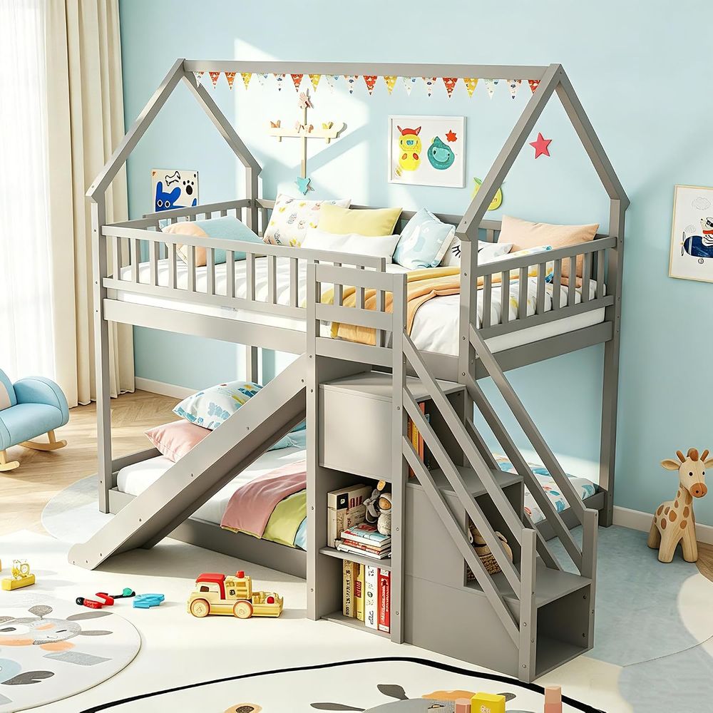 Bunk Bed With Stairs And Slide - Etagenbett mit Rutsche und Treppe, Holz-Etagenbett