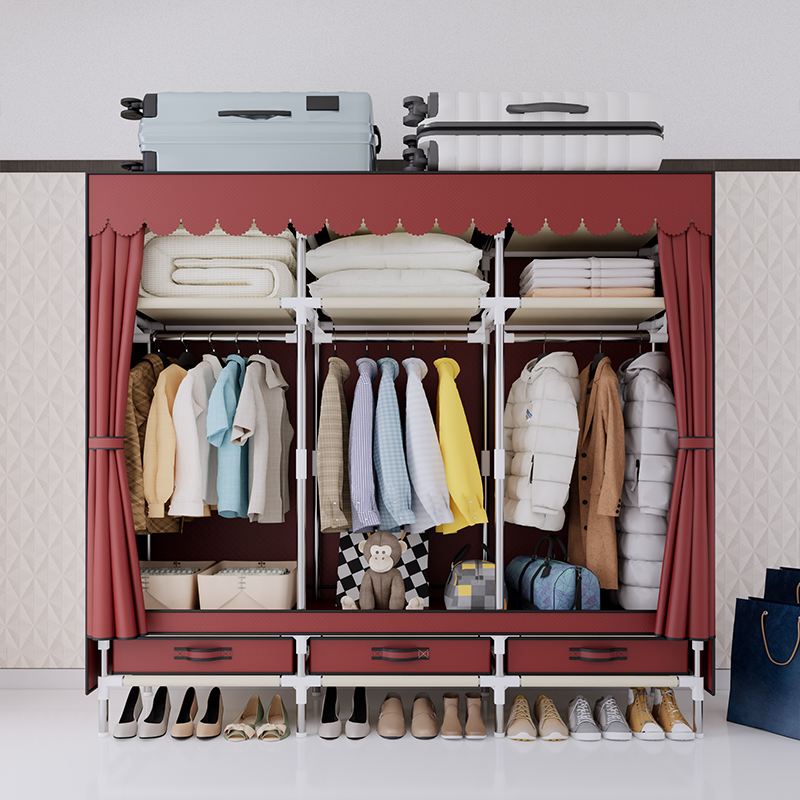 Wardrobe Closet Portable Fabric Cover - Tragbarer Kleiderschrank, Kleiderschrank, Stahlrahmen, Vliesstoff, Staubschutz,