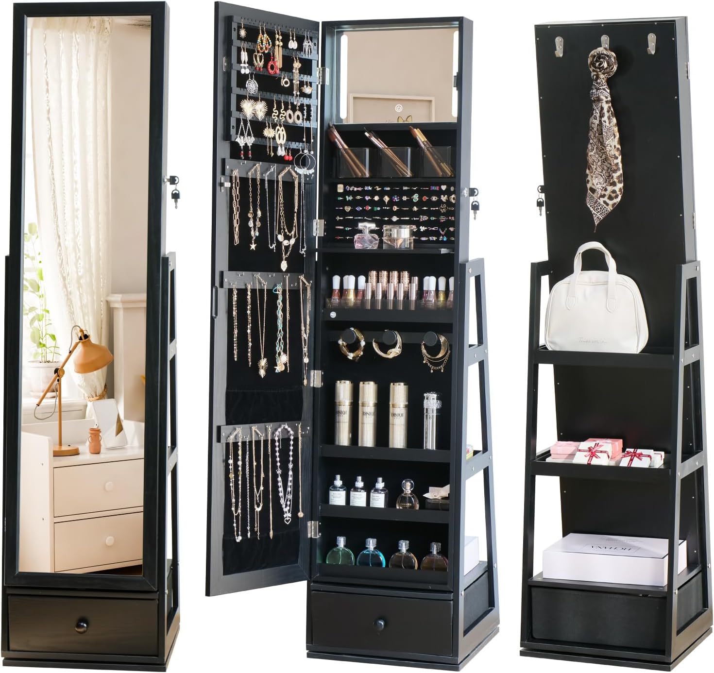 Full Length Mirror Jewelry Armoire - Stehender Schmuckschrank in voller Länge mit