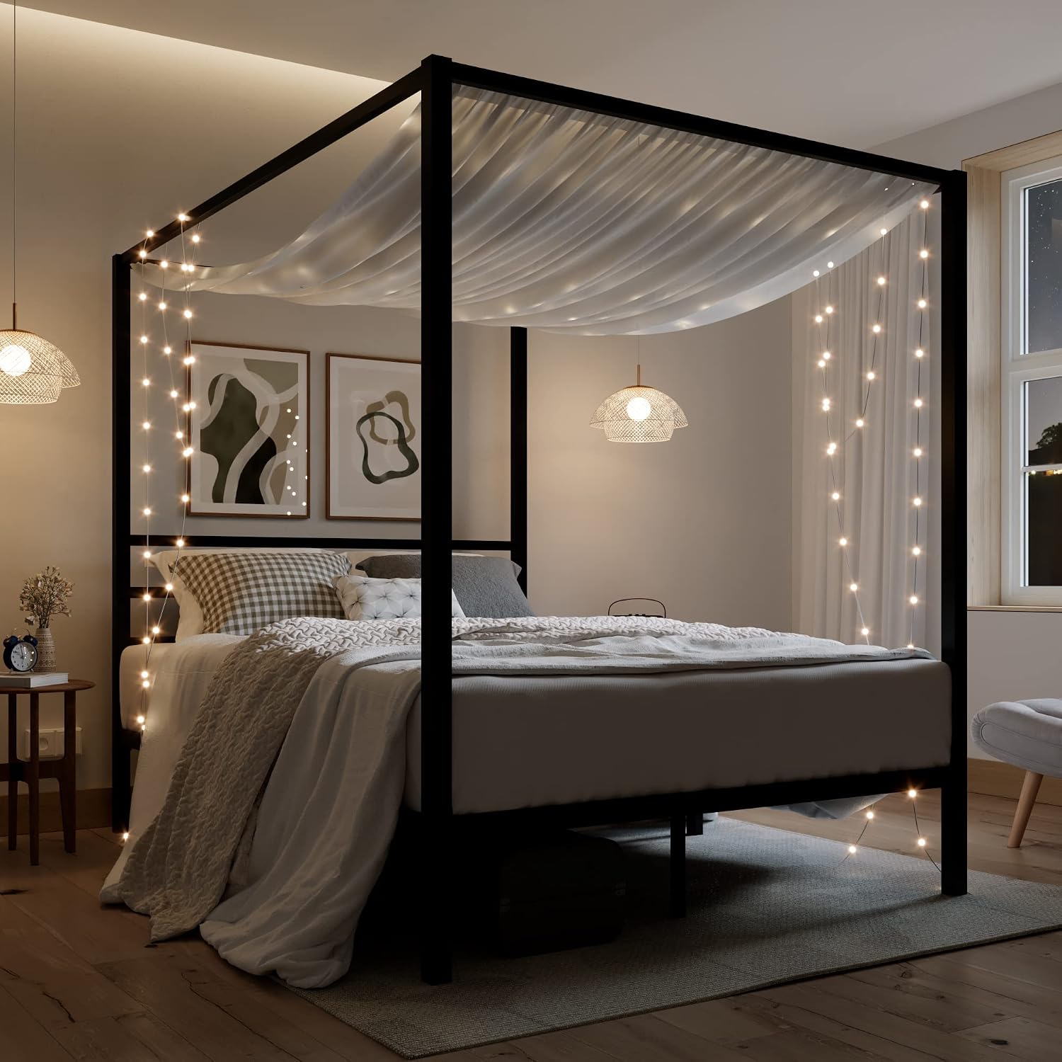 Canopy Bed Frame Metal Queen - Metall-Himmelbettgestell in Queen-Size, robust, schwarz, individuell