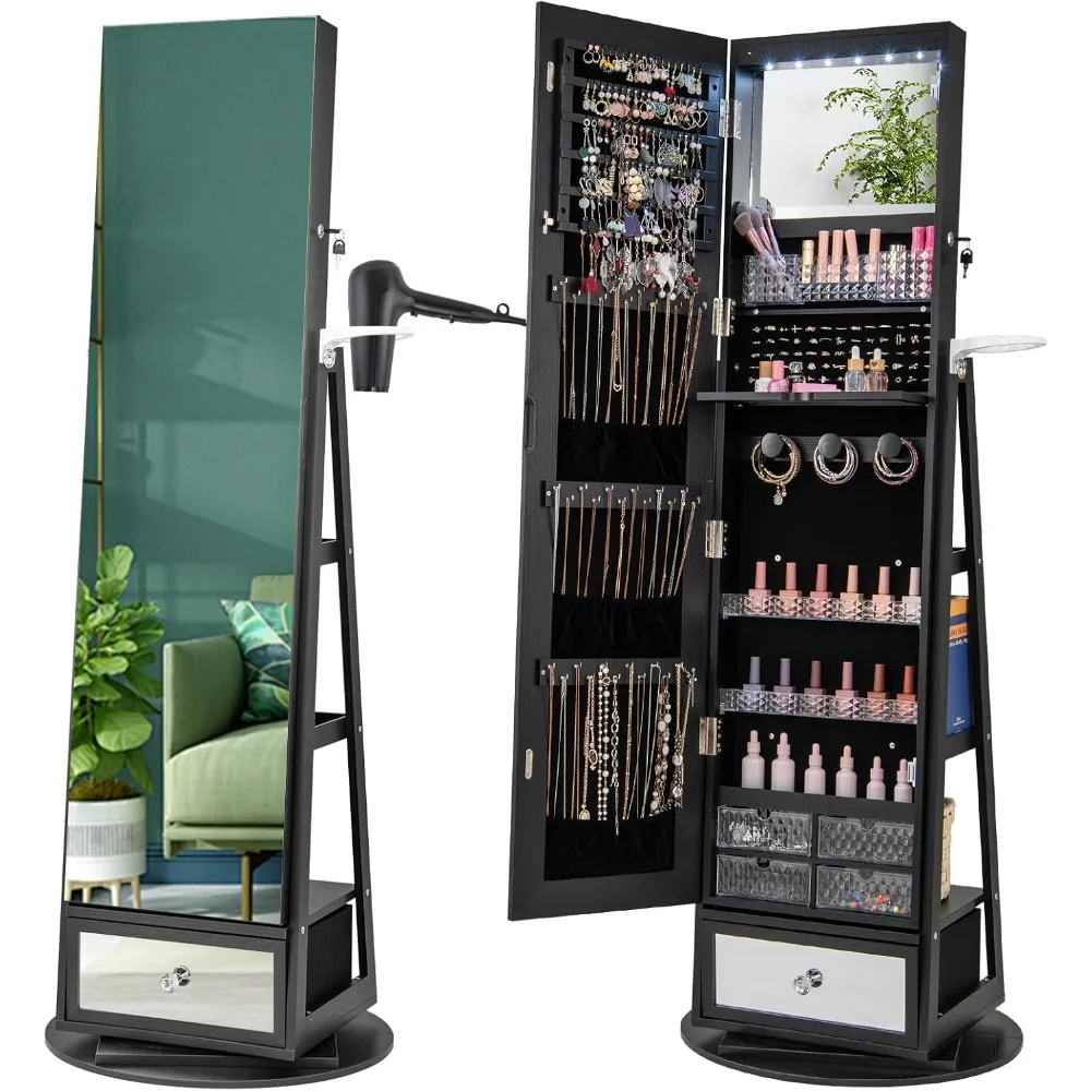 Full Length Mirror Jewelry Armoire - 360 ° Drehbarer Schmuckschrank, 64,5