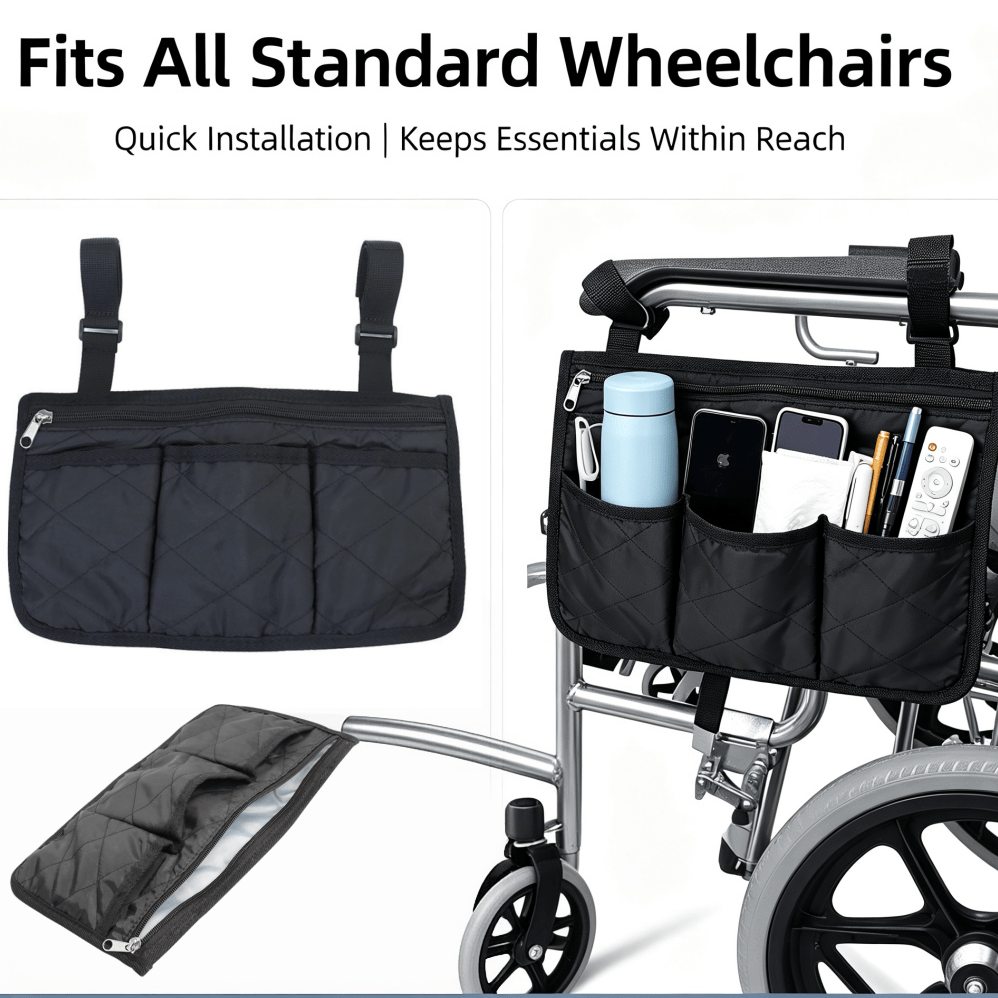 Storage - Multifunktionale Rollstuhl-Armlehnen-Seitentasche mit mehreren Taschen, hängende