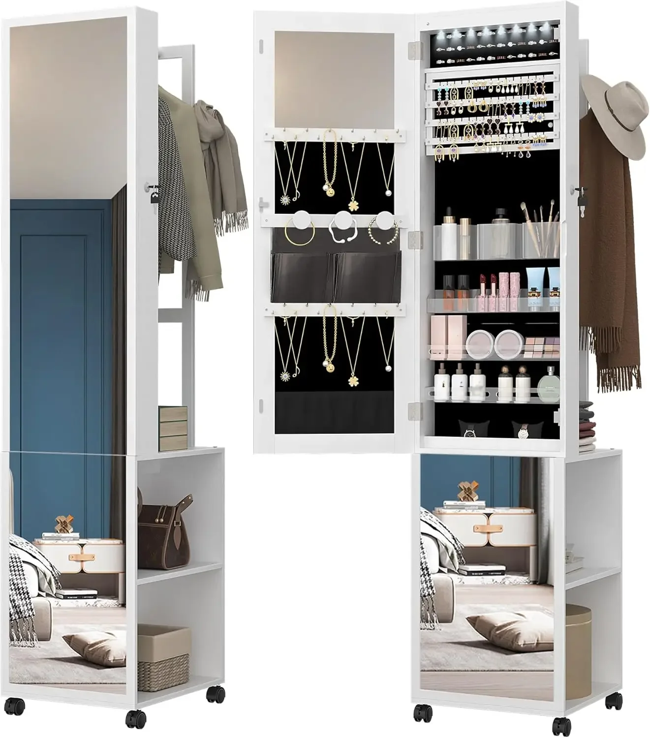 Full Length Mirror Jewelry Armoire - Schmuckschrank mit 8 LEDs, 66,9-Zoll-Schmuckorganisator mit