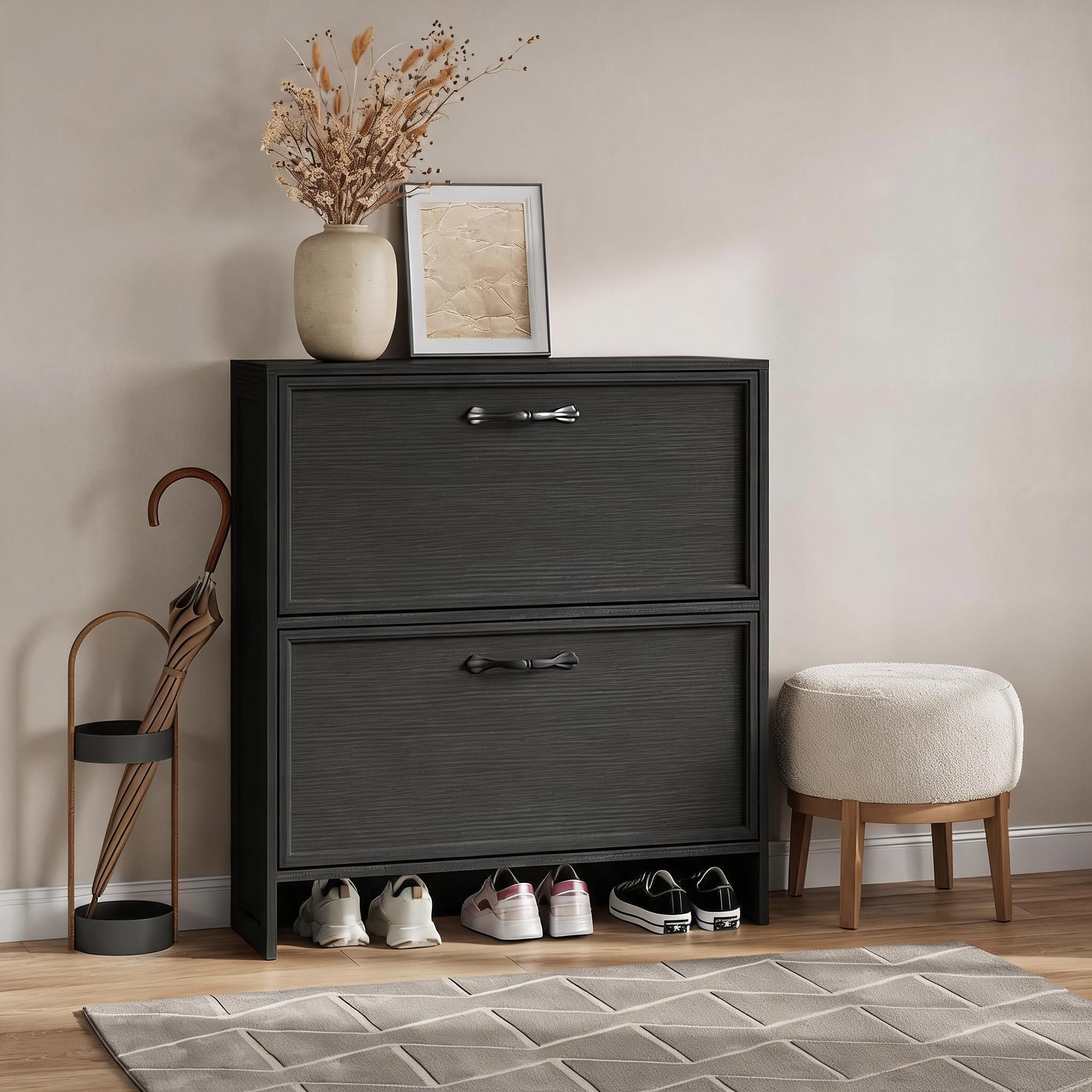 Shoe Rack Cabinet Narrow Entryway - Schuhschrank mit 2 Klappschubladen und verstellbaren