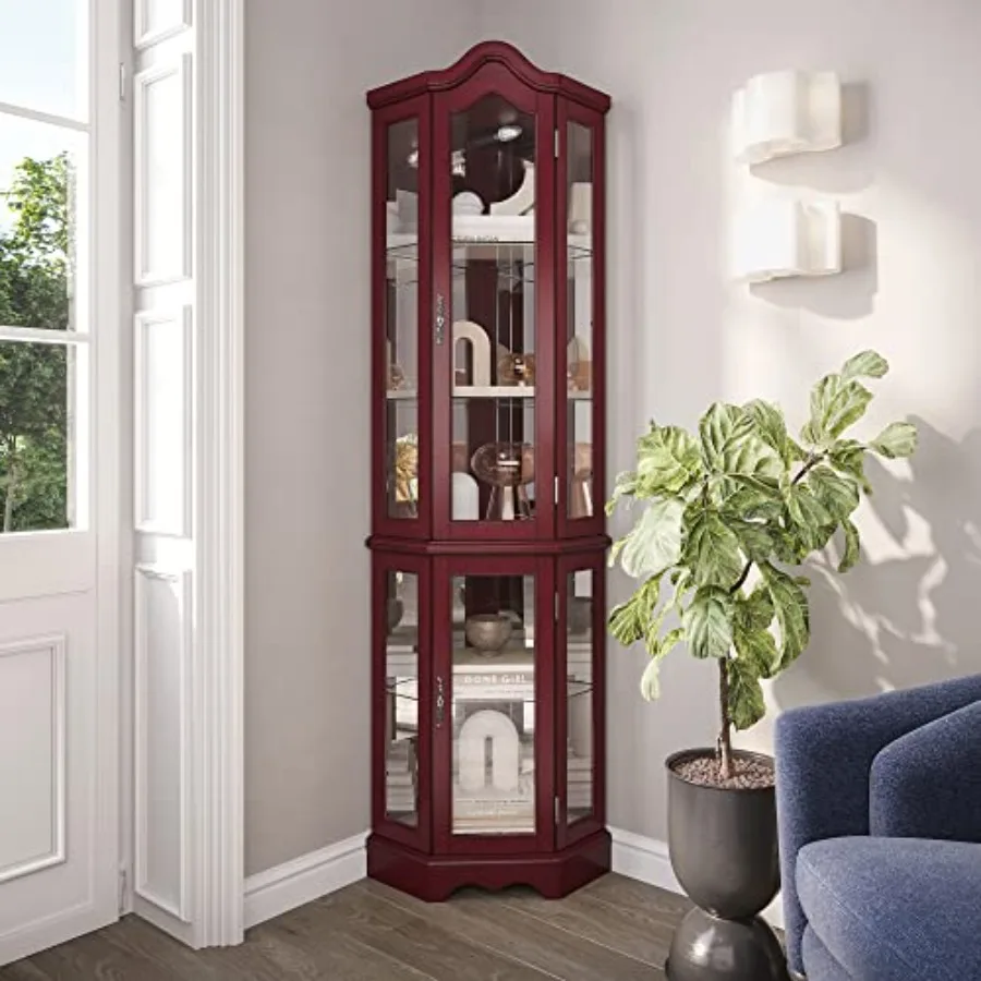 Storage - Beleuchteter Eck-Display-Schrank mit Gebogener Oberseite, Holzregal