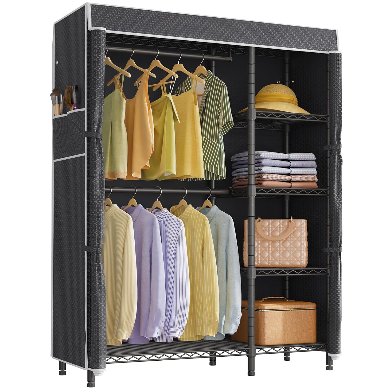 Wardrobe Closet Portable Fabric Cover - Tragbarer Kleiderschrank, strapazierfähiger Kleiderständer mit Stoffbezug,