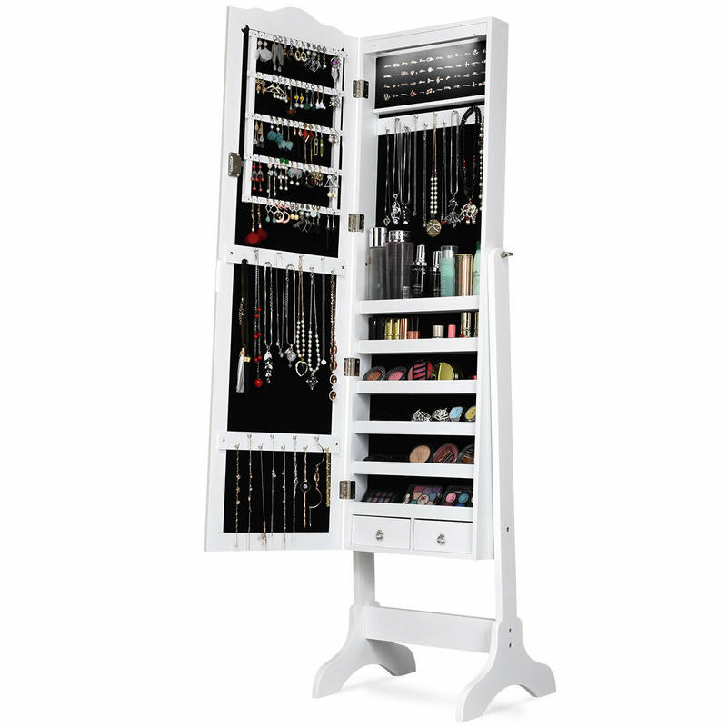 Full Length Mirror Jewelry Armoire - 14 LED Schmuckschrank mit Ganzkörperspiegel und