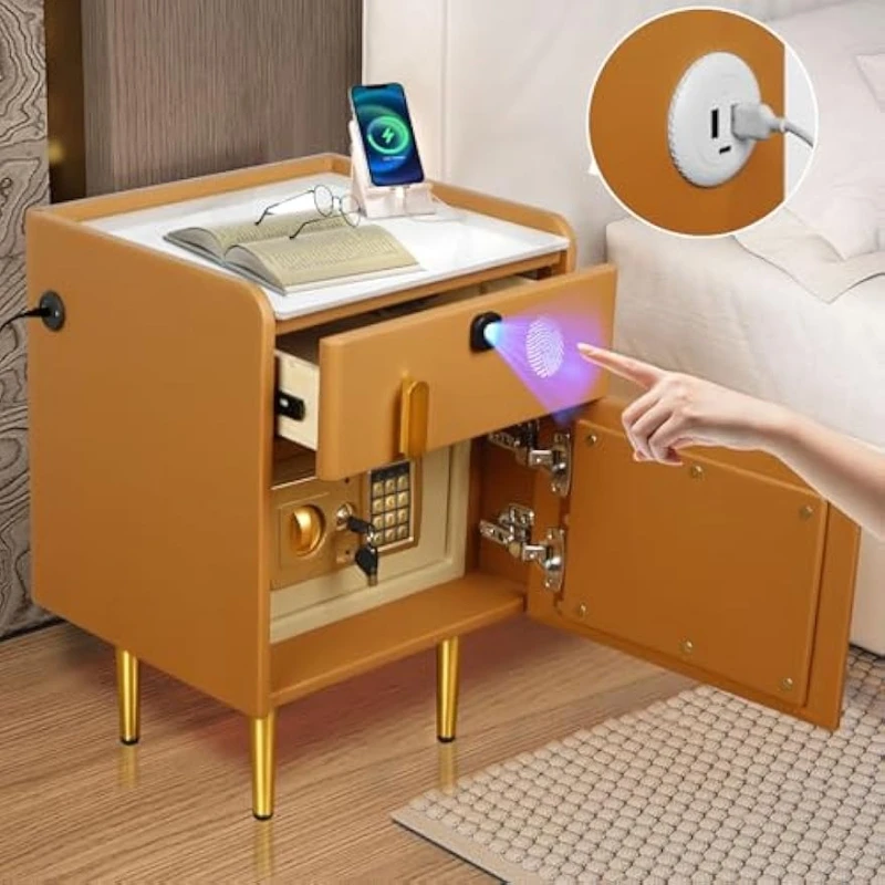 Solid Wood Nightstand 2 Drawers - Intelligenter Nachttisch mit verstecktem Safe und