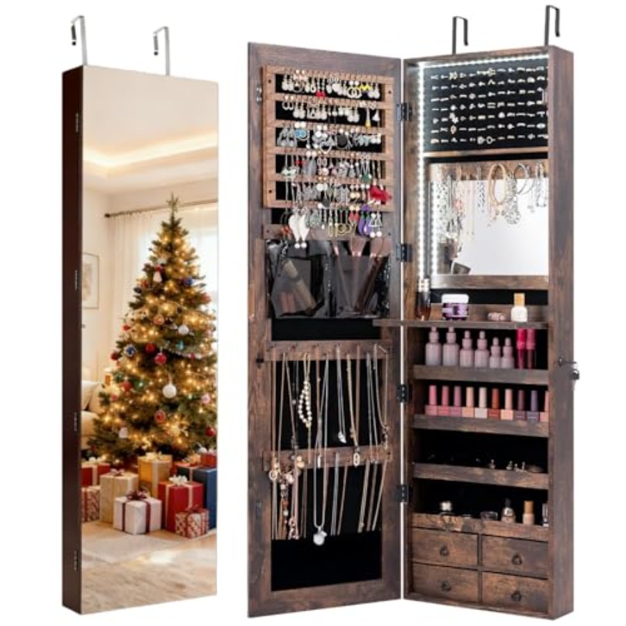 Full Length Mirror Jewelry Armoire - 47 LED-Schmuckschrank für Schlafzimmer oder Schminktisch,