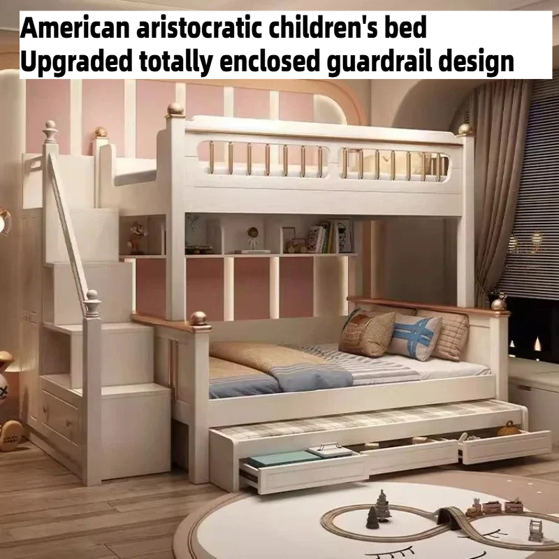 King Size Bed Frame With Storage Drawers - 135x190cm Holz-Matratzenbett Kinder-Hochbett Queen-Size Etagenbett mit