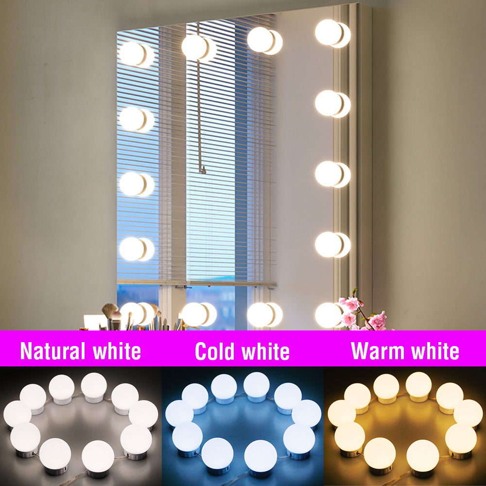 Dressing Table Vanity With Lighted Mirror - USB-LED-Schminktischbeleuchtung, Kosmetikspiegel-Lampe, 3 Farben, Touch-Dimmbar, für