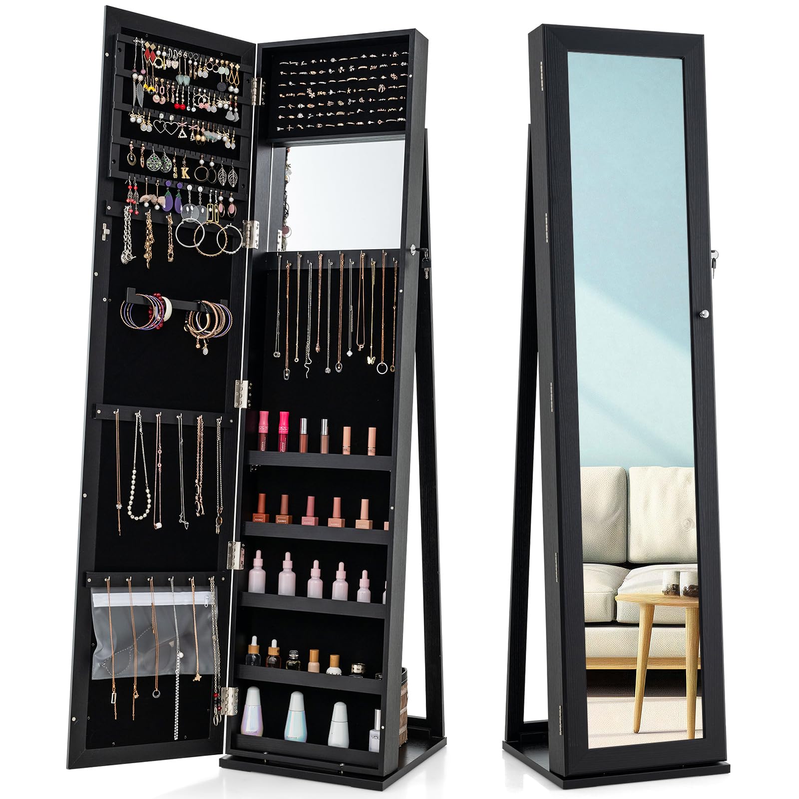 Full Length Mirror Jewelry Armoire - Schmuckschrank mit 62 Zoll hohem Ganzkörperspiegel,