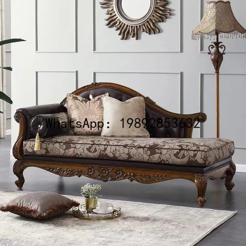 Sofas - H5.15 Massivholz-Sofa, Kunstleder-Sofa, dreisitziges, geschnitztes Wohnzimmer-Stoffsofa,