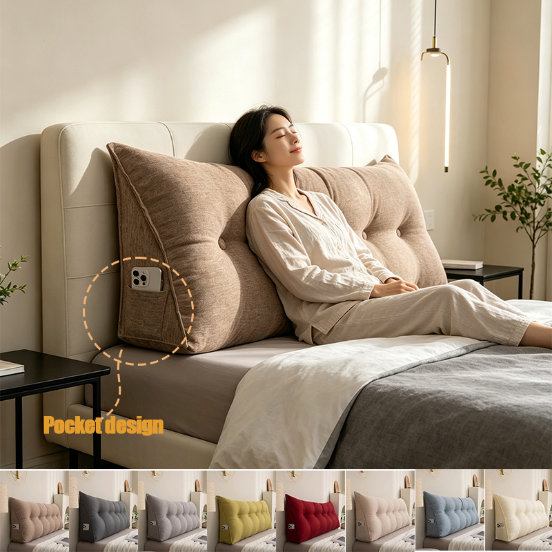 Headboard Cushion Backrest Tatami - Großes Kopfteil-Kissen, Tatami-Rückenlehne, dreieckiges Stützkissen, Lendenwirbelsäulen-Schutzkissen