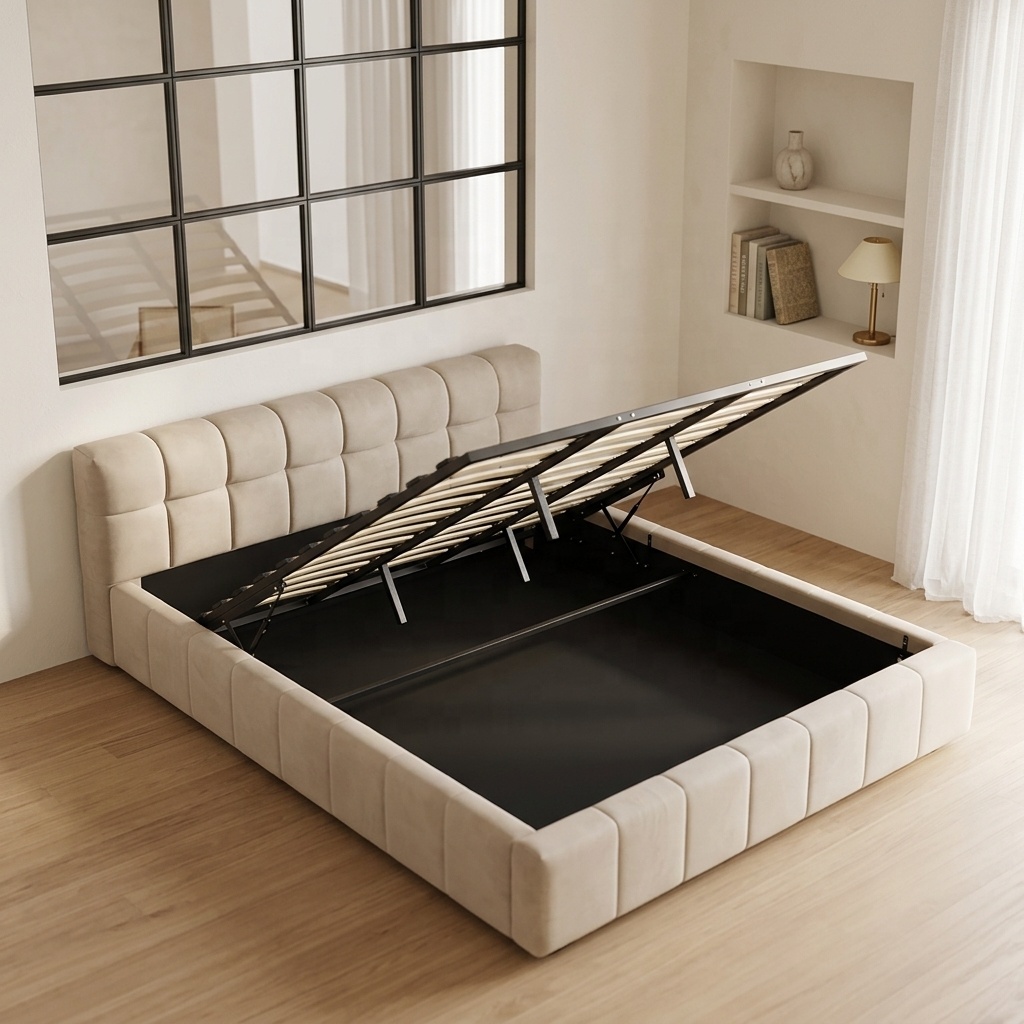 Gas Lift Storage Bed Hydraulic - Modernes Polsterbett mit Stauraum, Gasdruckfeder, Stoffbezug,