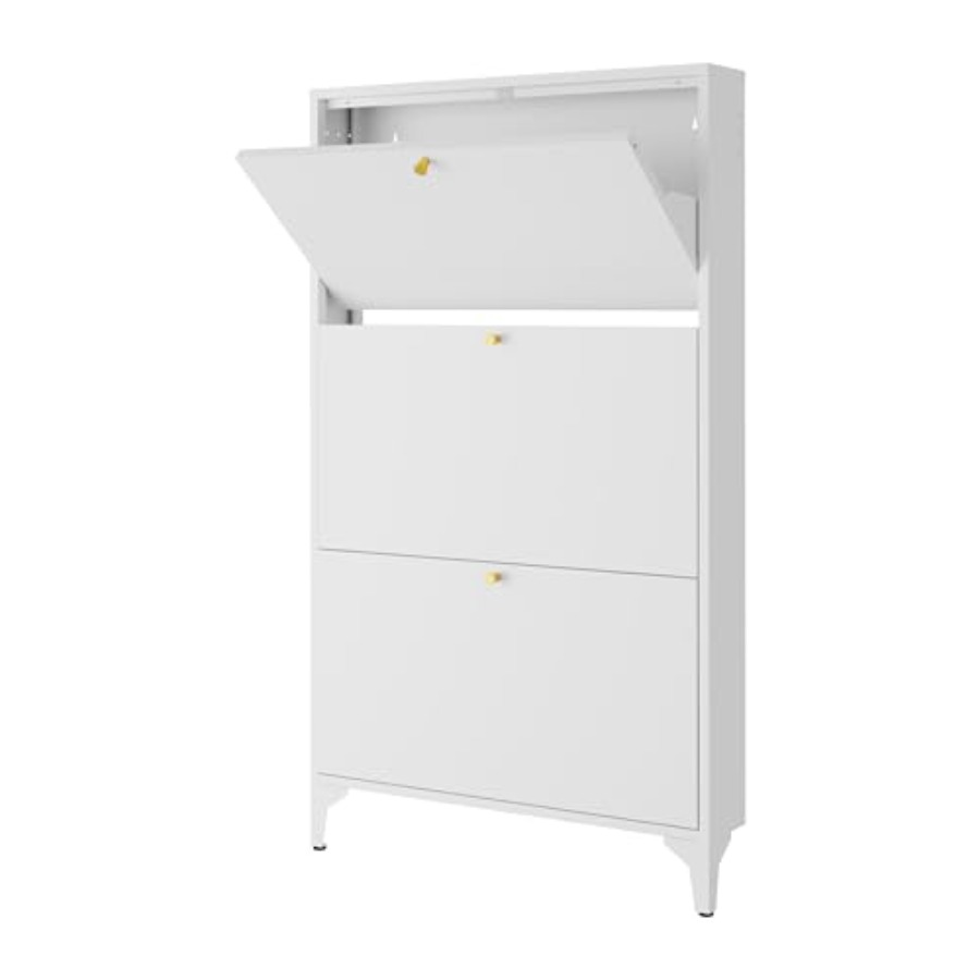 Shoe Rack Cabinet Narrow Entryway - Freistehender Schuhschrank mit 3 Klappschubladen, schmaler