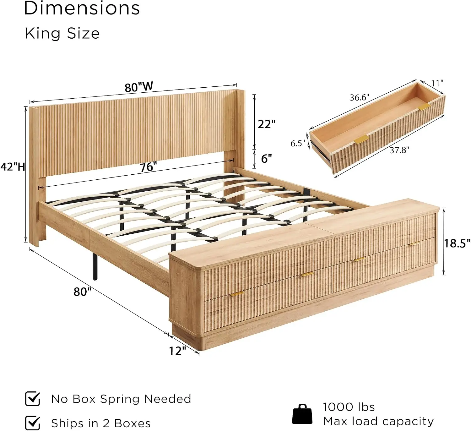 Gerilltes Kingsize-Bettgestell – King Size Bed Frame With Storage Drawers Bewertung und Preis