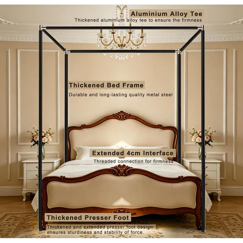 Edelstahl-Himmelbettgestell Qu – Canopy Bed Frame Metal Queen Bewertung und Preis