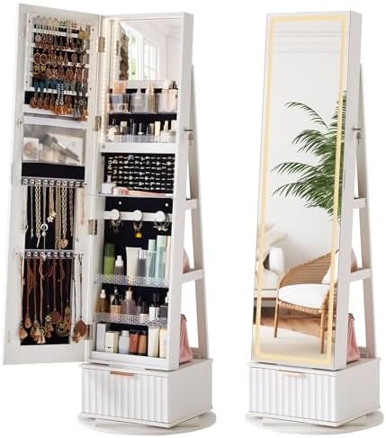 Geriffelt 360 °   Drehbarer Sc – Full Length Mirror Jewelry Armoire Bewertung und Preis