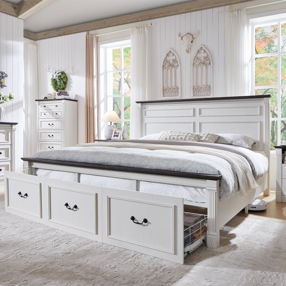 Farmhouse Kingsize-Bettgestell – King Size Bed Frame With Storage Drawers Bewertung und Preis
