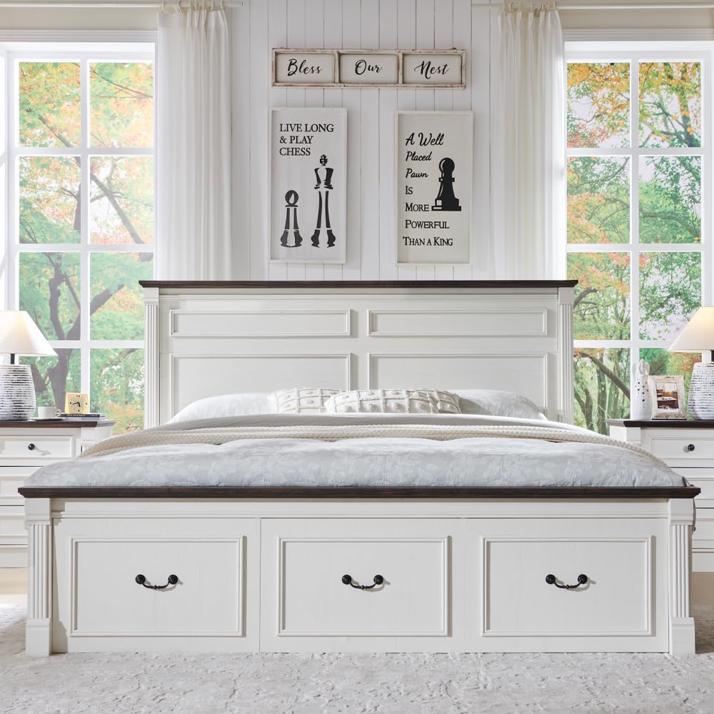 Farmhouse Kingsize-Bettgestell – King Size Bed Frame With Storage Drawers Bewertung und Preis