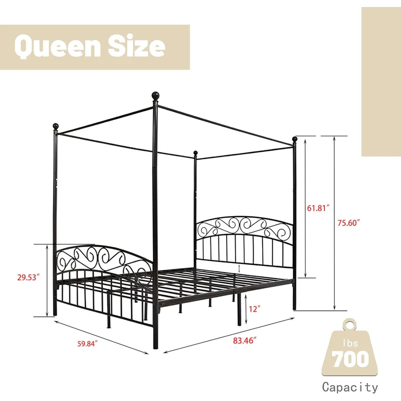 Queensize-Bettgestell mit Bald – Canopy Bed Frame Metal Queen Bewertung und Preis