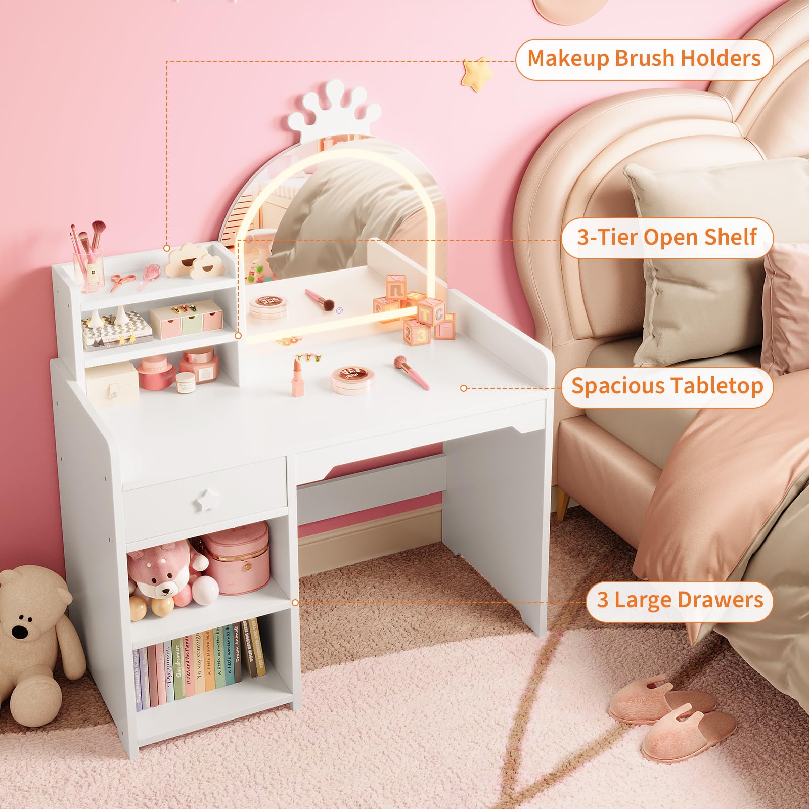 Kinder-Schminktisch & Stuhl-Se – Dressing Table Vanity With Lighted Mirror Bewertung und Preis