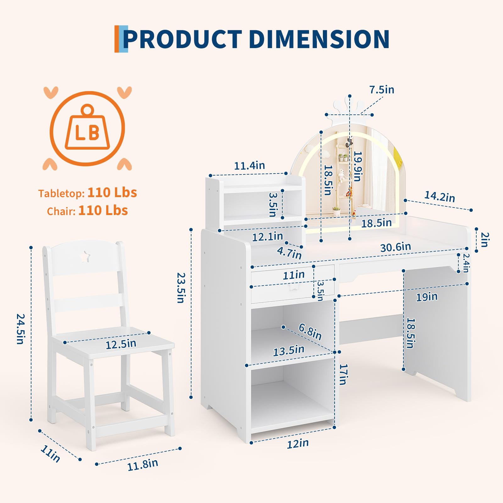 Kinder-Schminktisch & Stuhl-Se – Dressing Table Vanity With Lighted Mirror Bewertung und Preis