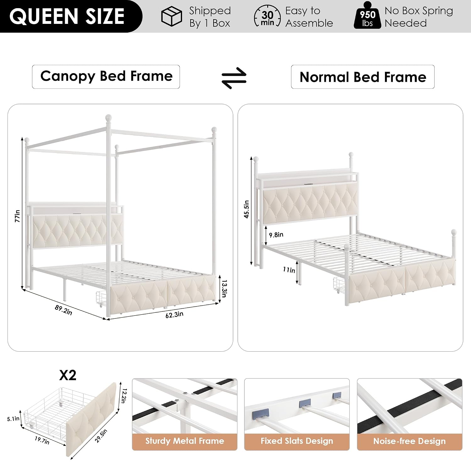 LED-Bettgestell mit Himmelbett – Canopy Bed Frame Metal Queen Bewertung und Preis