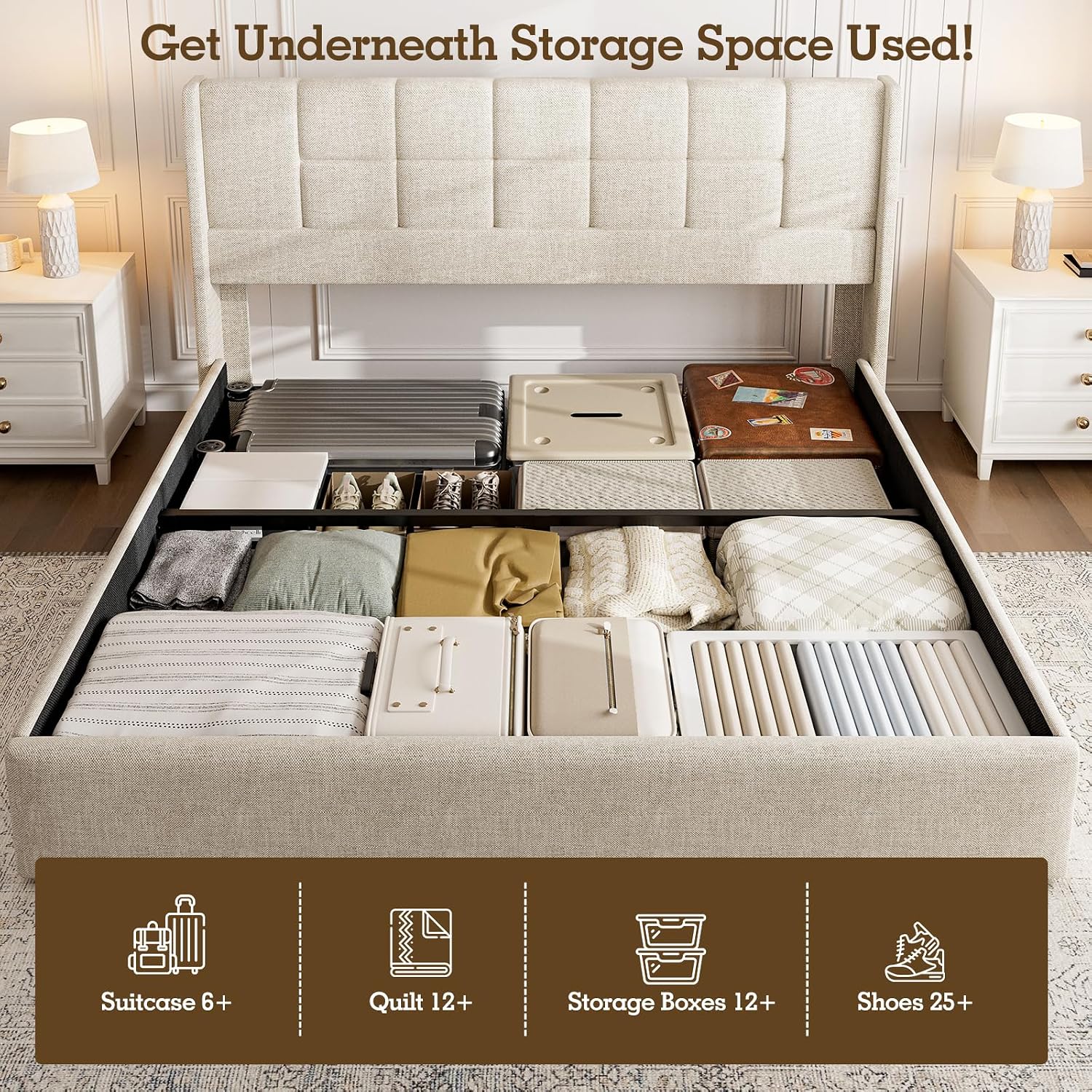 Leinenbezogener Kingsize-Bettr – Gas Lift Storage Bed Hydraulic Bewertung und Preis