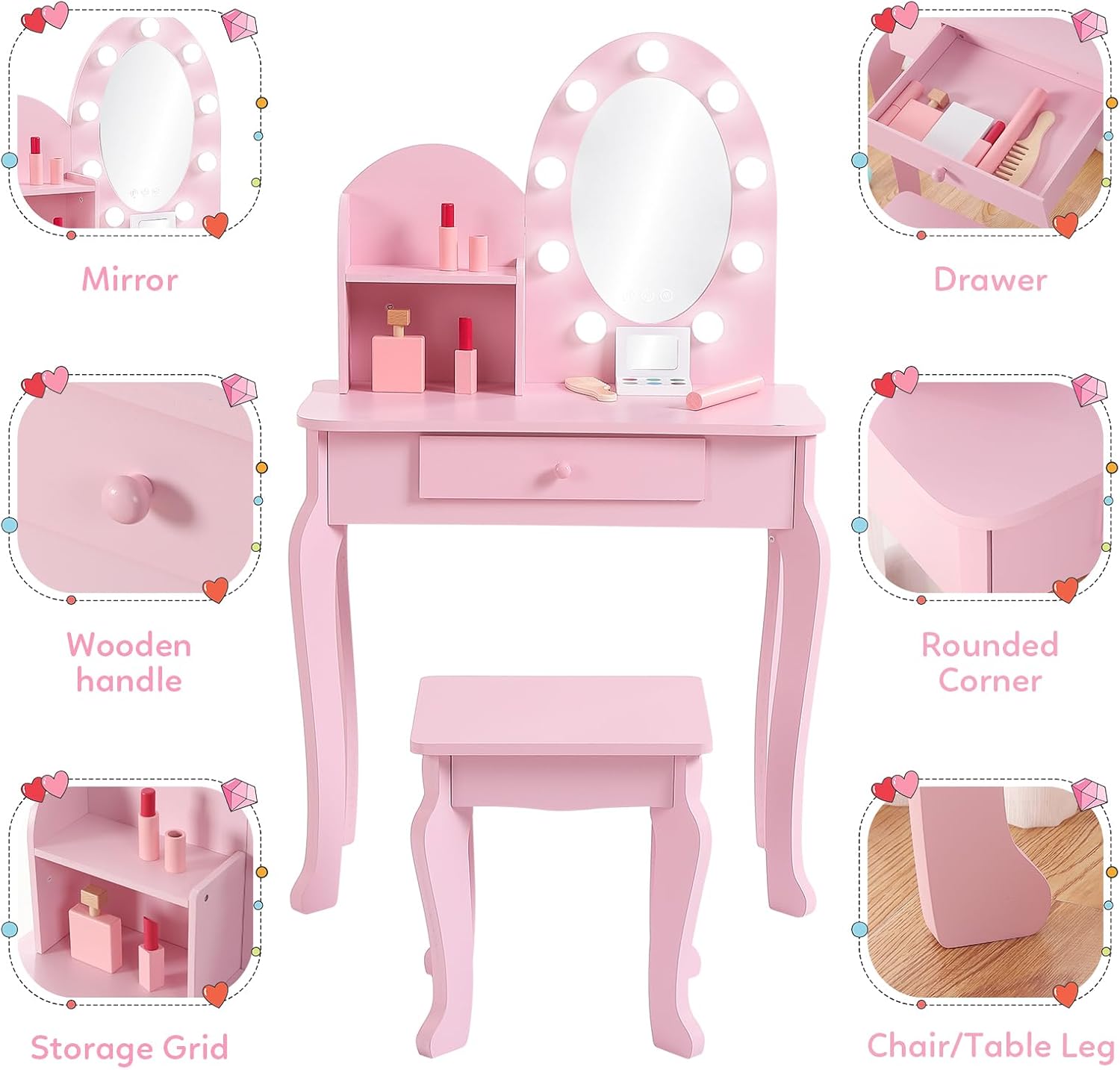 Kinder-Schminktisch im Prinzes – Dressing Table Vanity With Lighted Mirror Bewertung und Preis