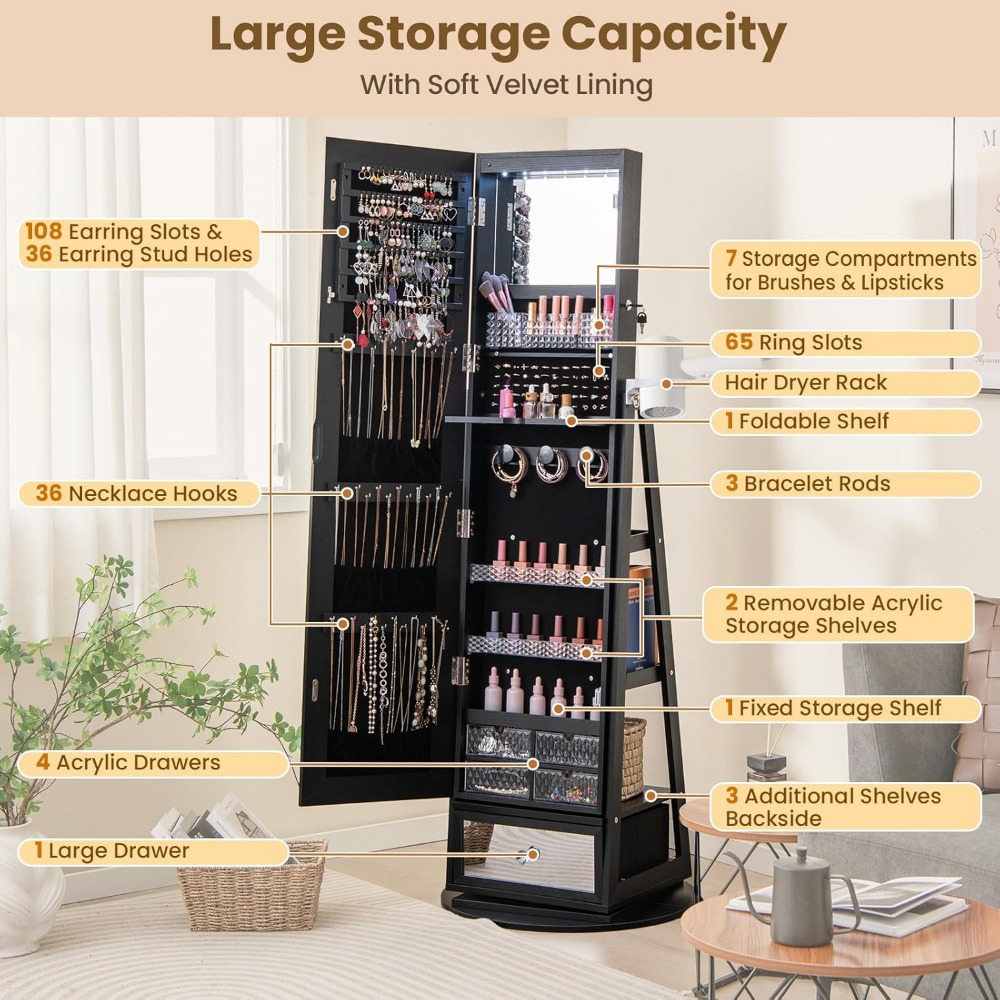 360 °   Drehbarer Schmuckschra – Full Length Mirror Jewelry Armoire Bewertung und Preis