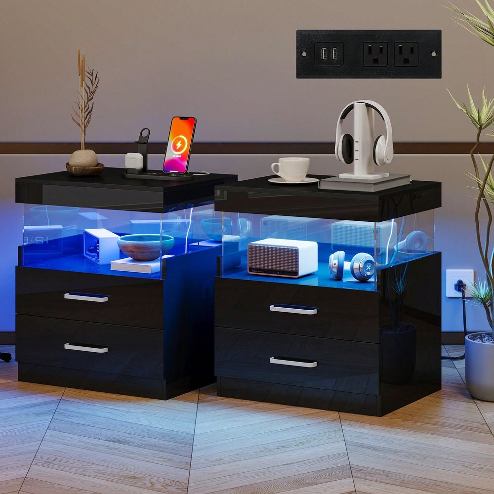 Schwarzer LED-Beistelltisch Na – Floating Nightstand With Led Light Bewertung und Preis