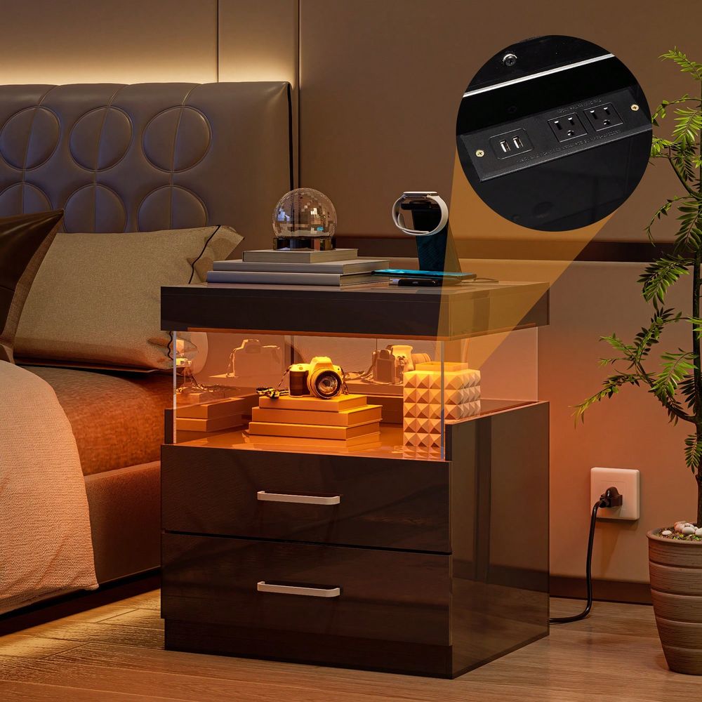 Schwarzer LED-Beistelltisch Na – Floating Nightstand With Led Light Bewertung und Preis