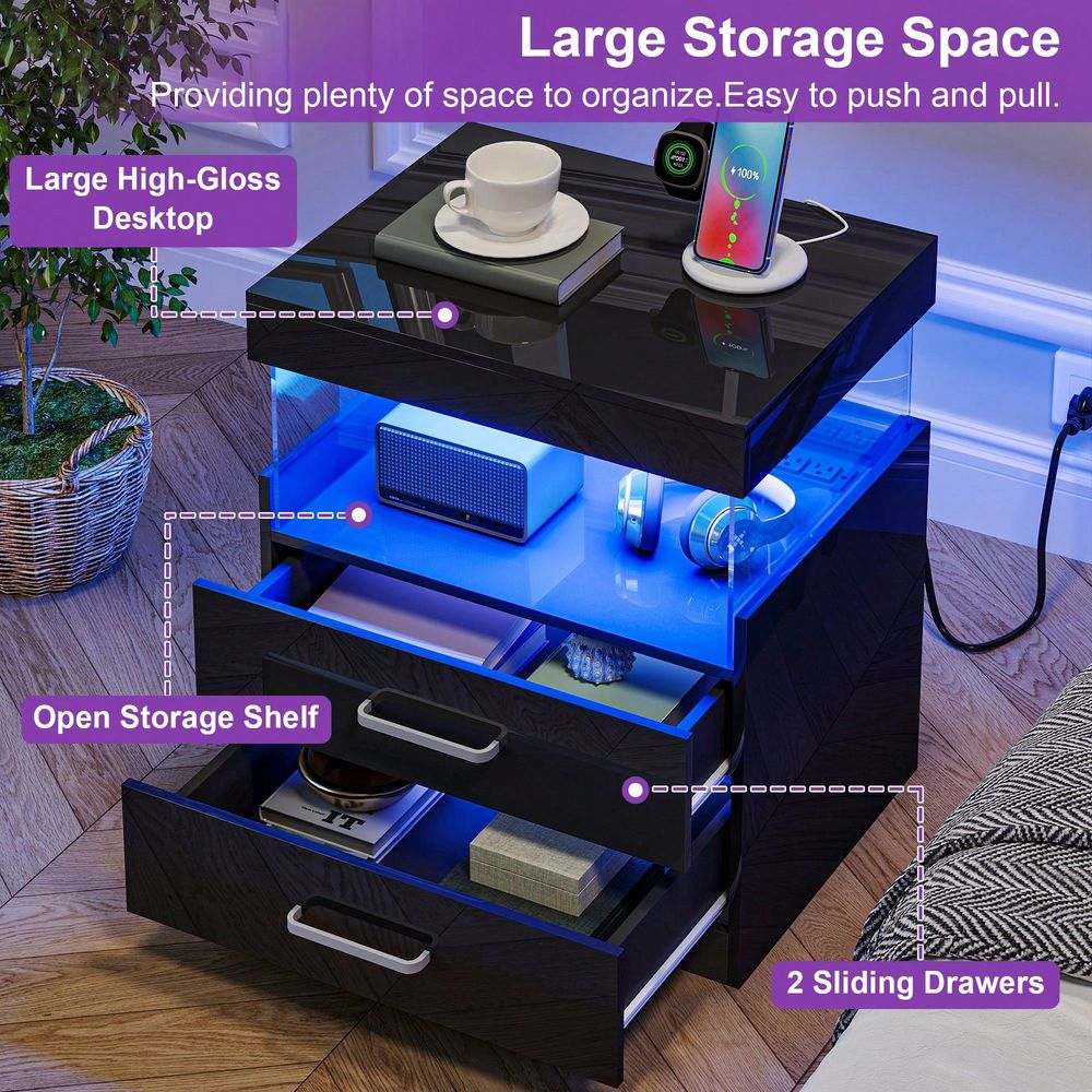 Schwarzer LED-Beistelltisch Na – Floating Nightstand With Led Light Bewertung und Preis