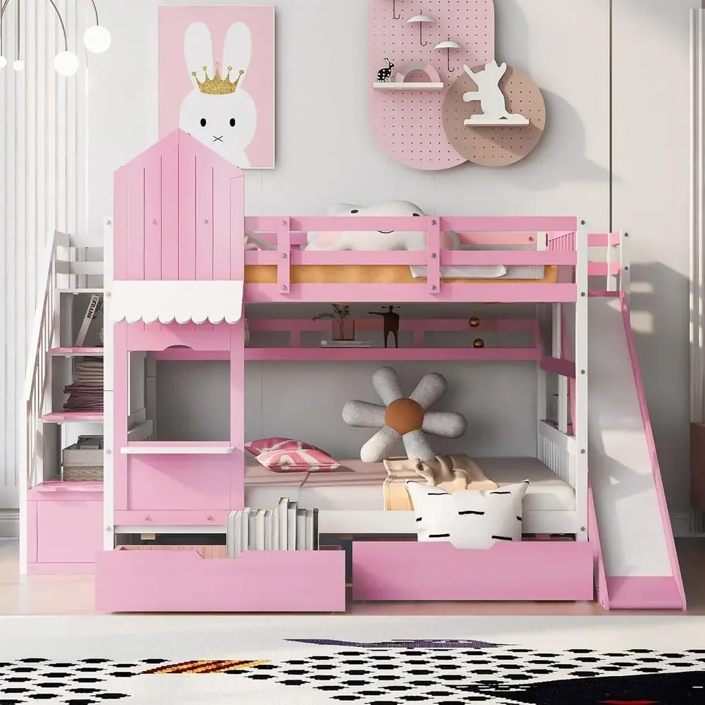 Kinder-Etagenbett mit Treppe,  – Bunk Bed With Stairs And Slide Bewertung und Preis