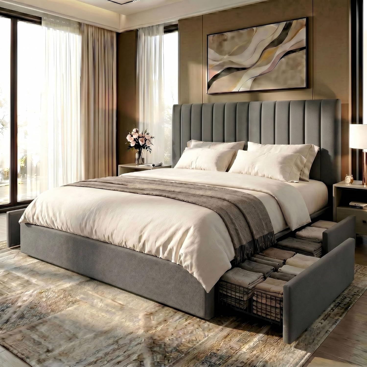 King-Size-Bettgestell mit 4 üb – King Size Bed Frame With Storage Drawers Bewertung und Preis