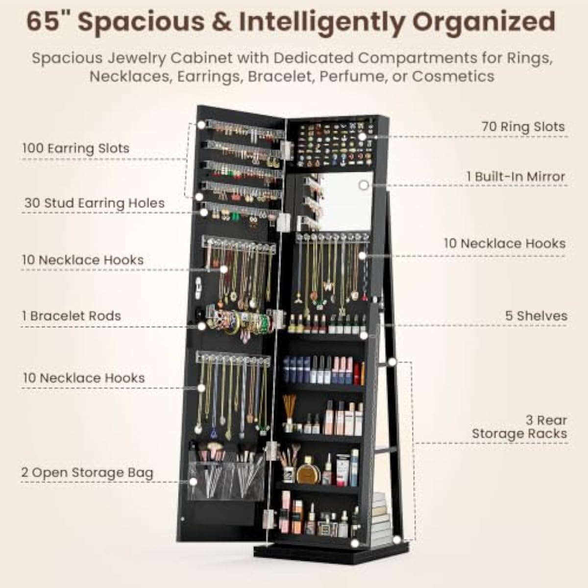 Eleganter schwarzer Schmucksch – Full Length Mirror Jewelry Armoire Bewertung und Preis
