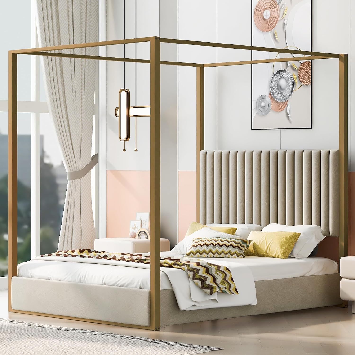 Modernes 4-Säulen-Himmelbett Q – Canopy Bed Frame Metal Queen Bewertung und Preis