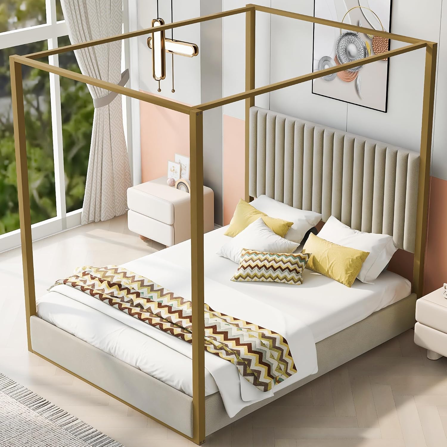 Modernes 4-Säulen-Himmelbett Q – Canopy Bed Frame Metal Queen Bewertung und Preis