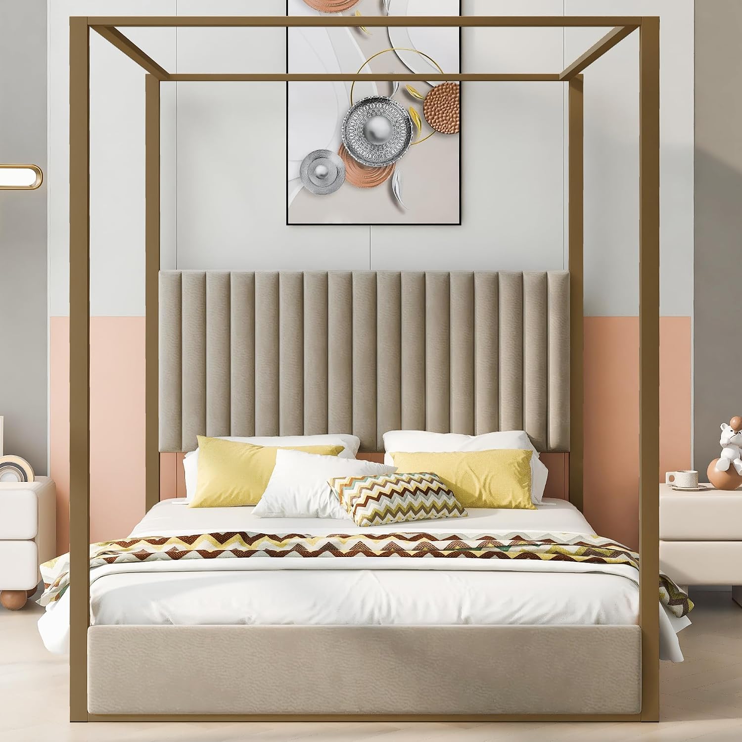 Modernes 4-Säulen-Himmelbett Q – Canopy Bed Frame Metal Queen Bewertung und Preis