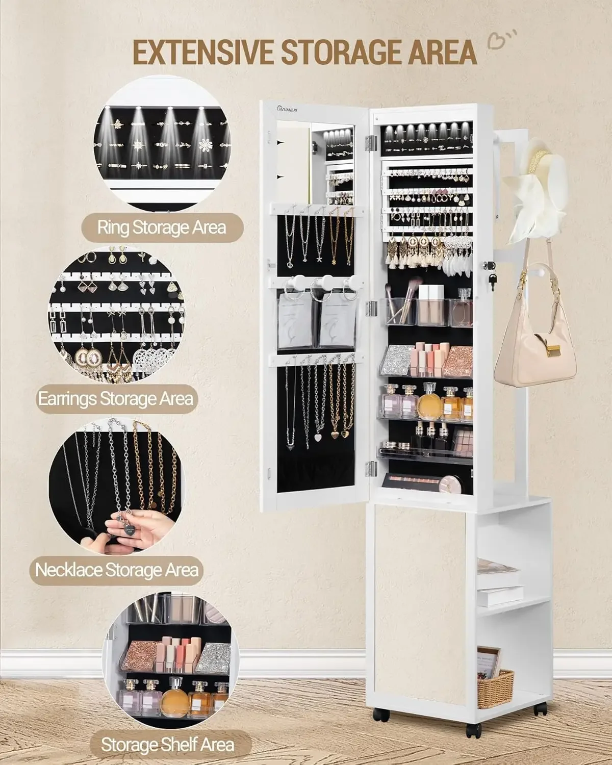 Schmuckschrank mit 8 LEDs, 66, – Full Length Mirror Jewelry Armoire Bewertung und Preis