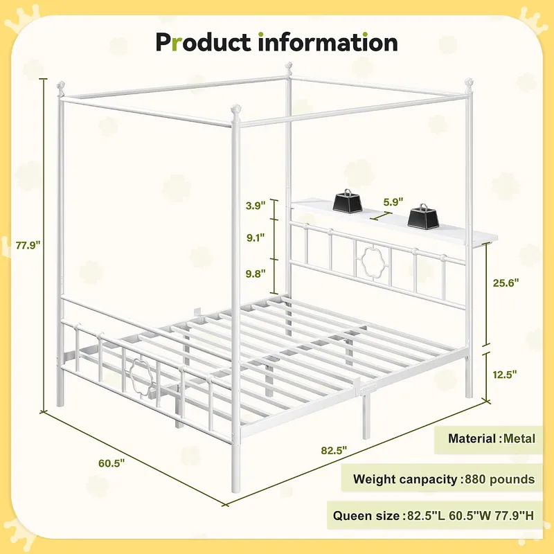 Queen-Bettgestell mit Stauraum – Canopy Bed Frame Metal Queen Bewertung und Preis