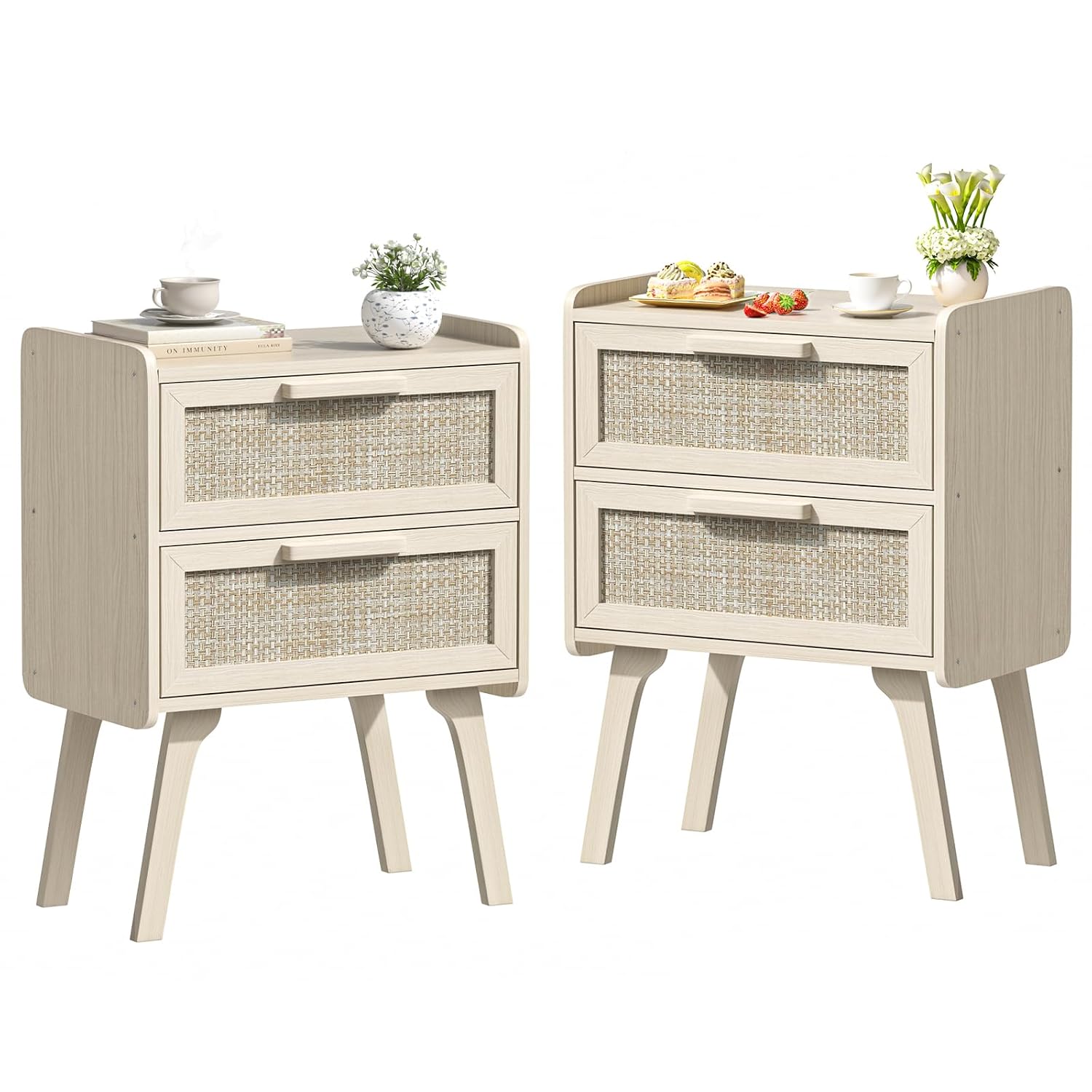 Rattan-Nachttisch-Set mit 2 Sc – Solid Wood Nightstand 2 Drawers Bewertung und Preis