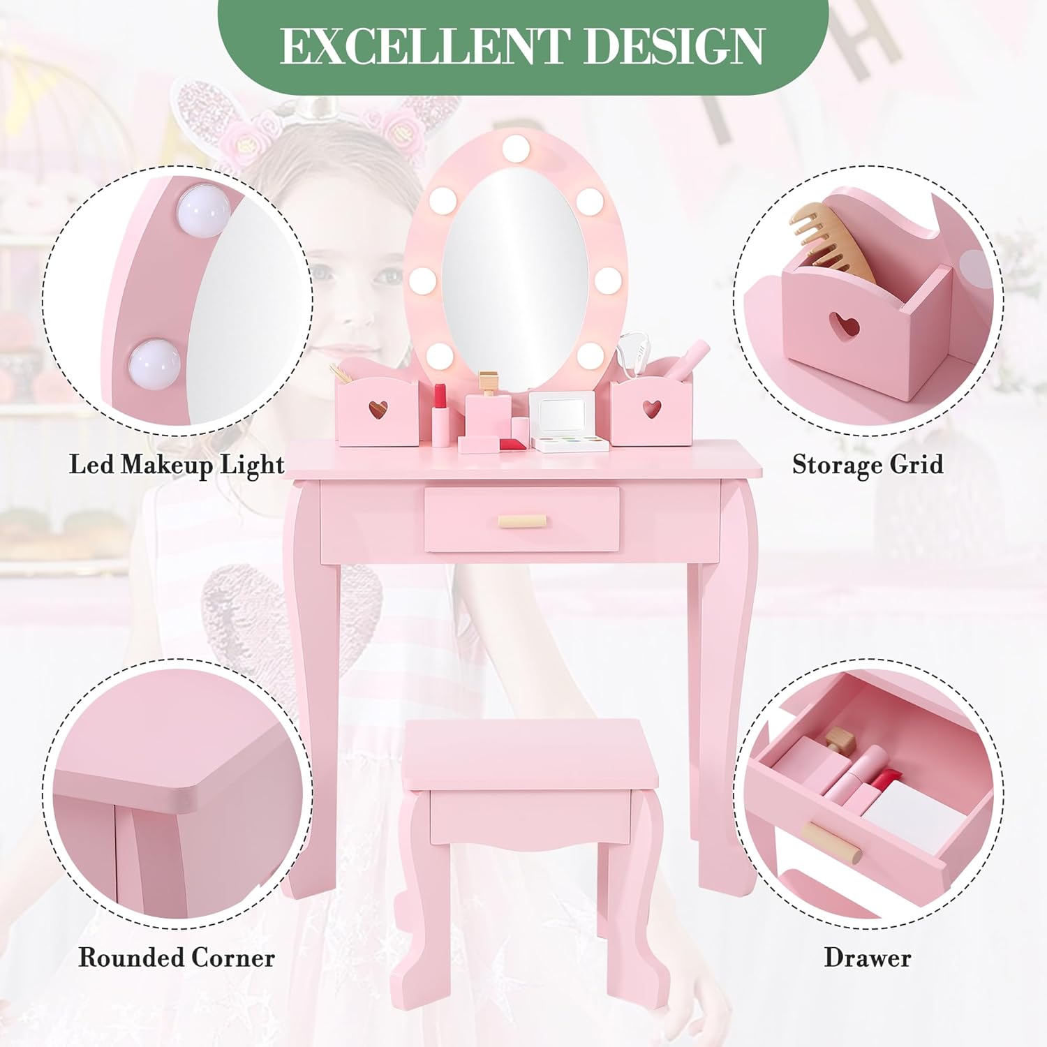 Kinder-Schminktisch und Hocker – Dressing Table Vanity With Lighted Mirror Bewertung und Preis