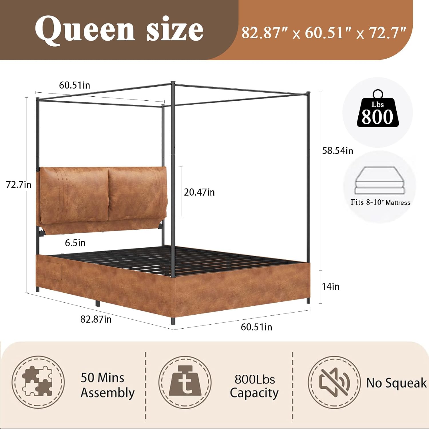 Queen-Size Himmelbettgestell m – Canopy Bed Frame Metal Queen Bewertung und Preis