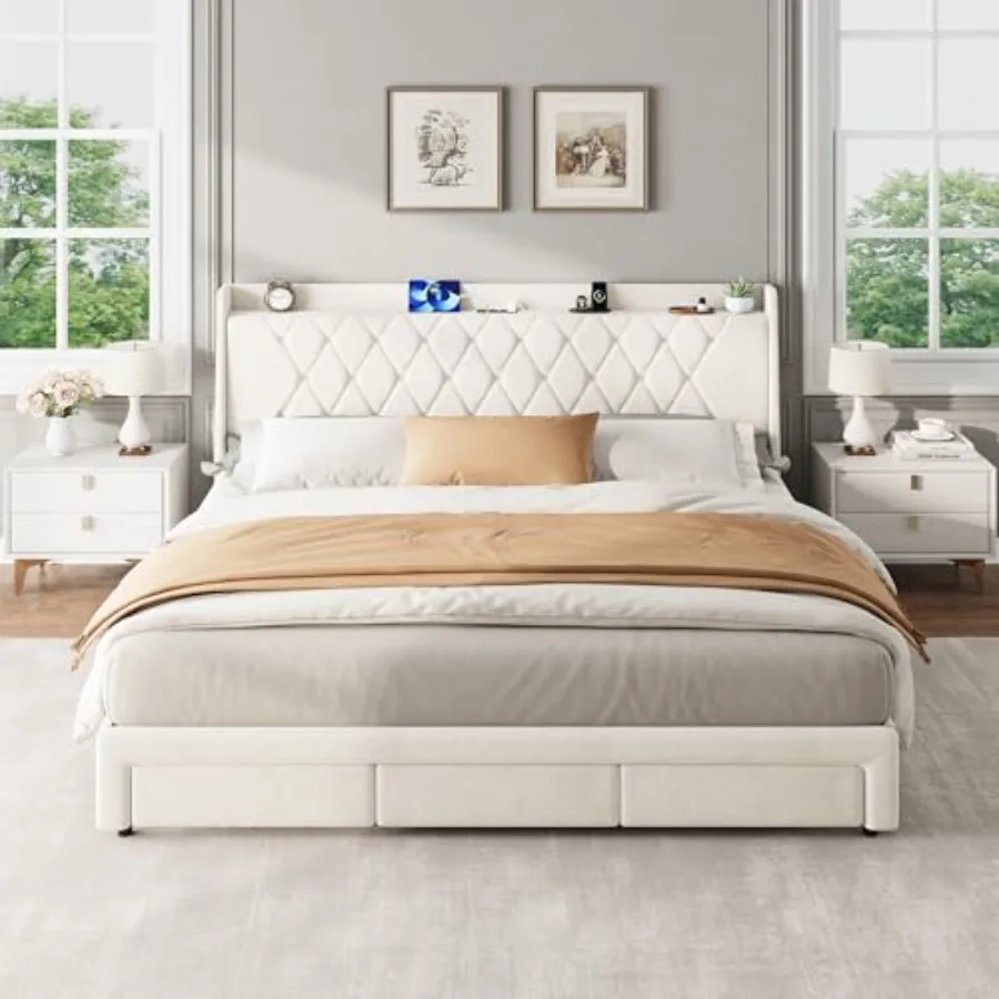 King-Size-Bettgestell mit Samt – King Size Bed Frame With Storage Drawers Bewertung und Preis