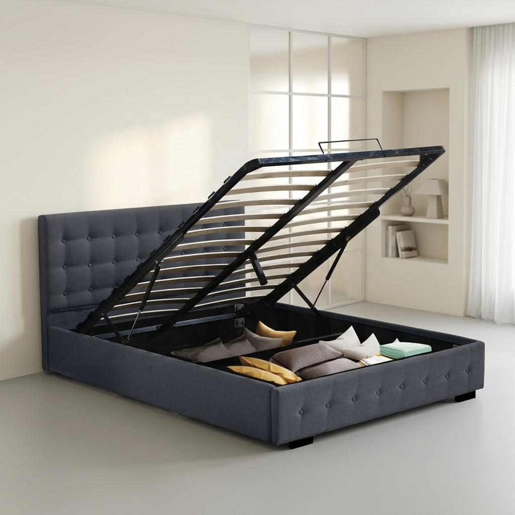 Modernes Queen-King-Size-Bett  – Gas Lift Storage Bed Hydraulic Bewertung und Preis