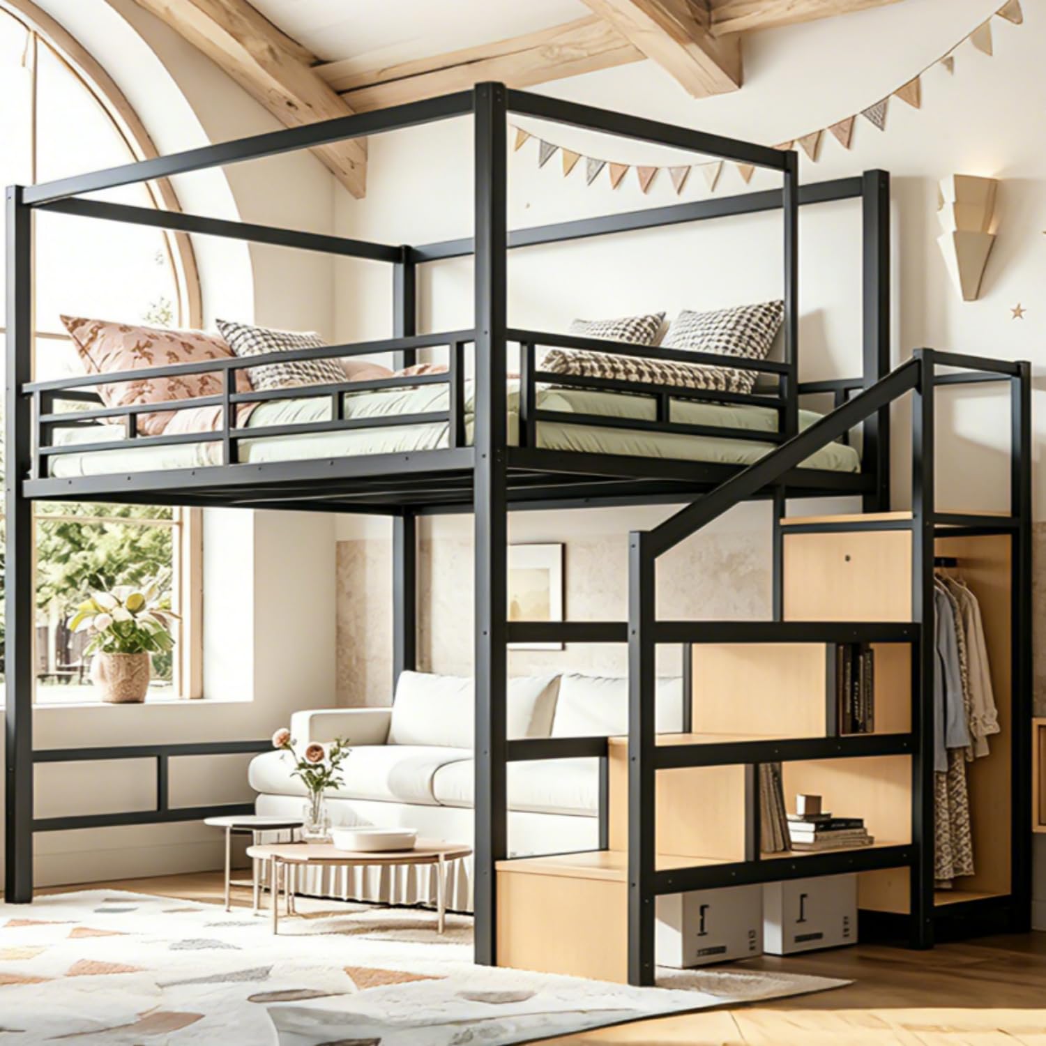 Queen-Loftbett mit Stauraumtre – Canopy Bed Frame Metal Queen Bewertung und Preis