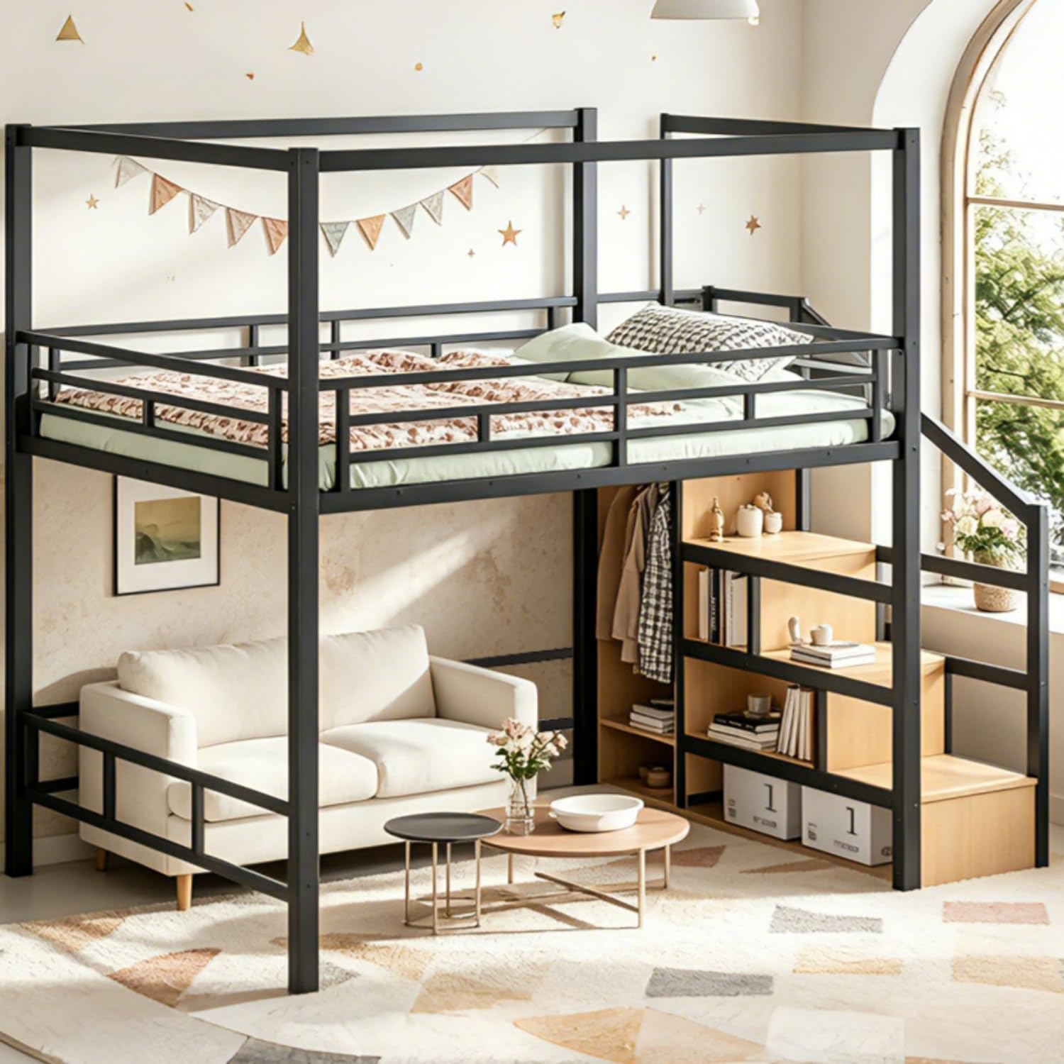 Queen-Loftbett mit Stauraumtre – Canopy Bed Frame Metal Queen Bewertung und Preis